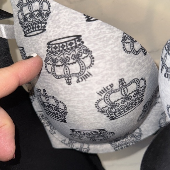 Juicy Couture bras Black Gray crown 34B bling lightly padded underwire 2 pack - Picture 4 of 6